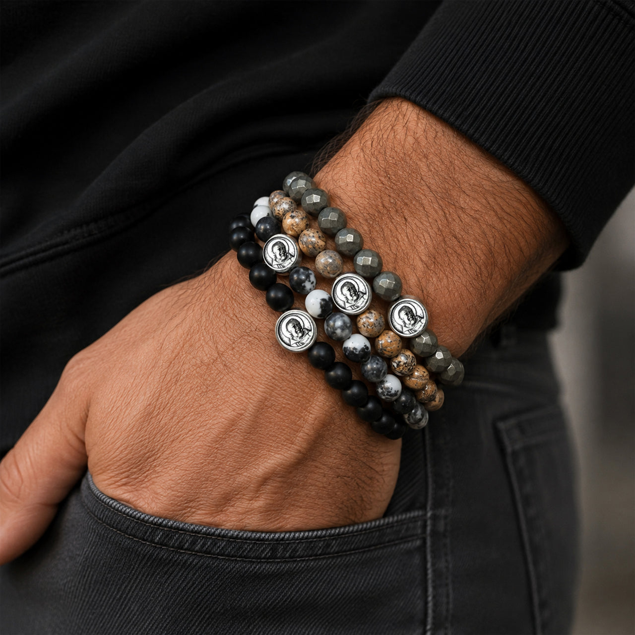 Matteo Men's Padre Pio Gemstone Bracelet