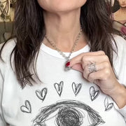 Love Lisa Luna Worry Stone Moon Necklace styled on model jewelry layering look