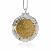 puppy love coin necklace silver closeup with white enamel and crystal border love lisa