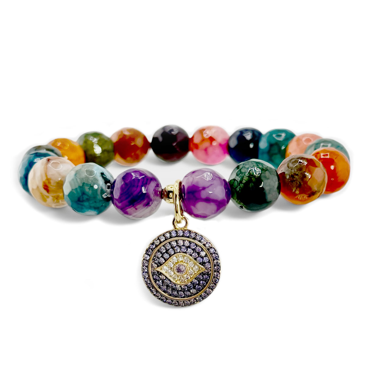 Sienna Colorful Agate Gemstone Evil Eye Bracelet