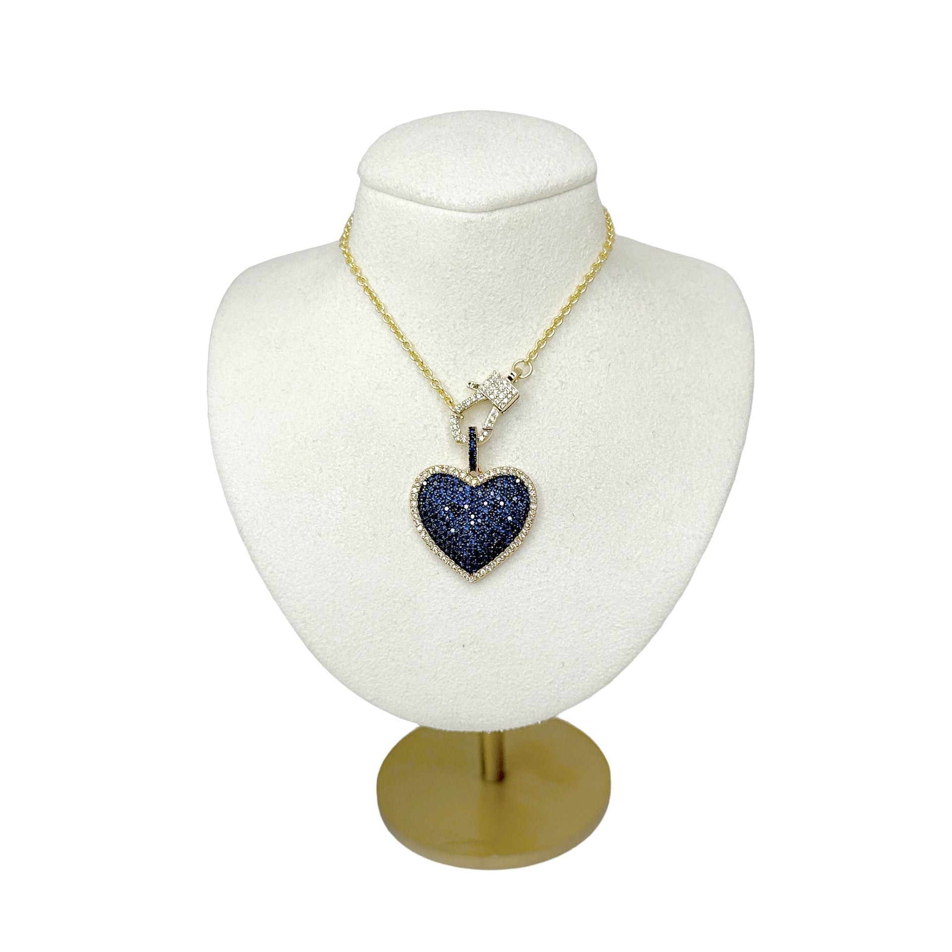 rachael mini pave clasp necklace displayed on jewelry bust gold chain

