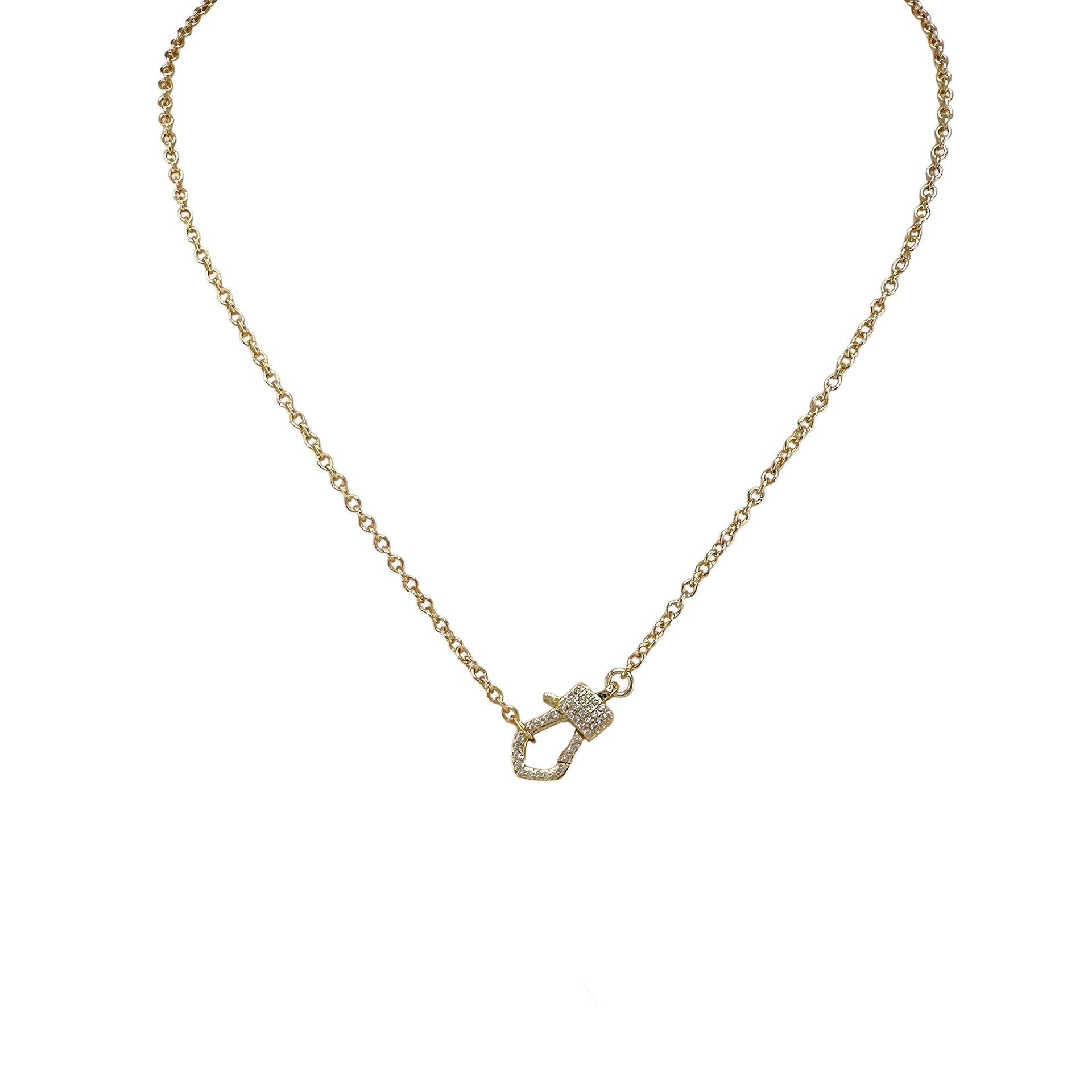 Gold chain necklace with mini pavé crystal carabiner clasp – Love, Lisa Jewelry

