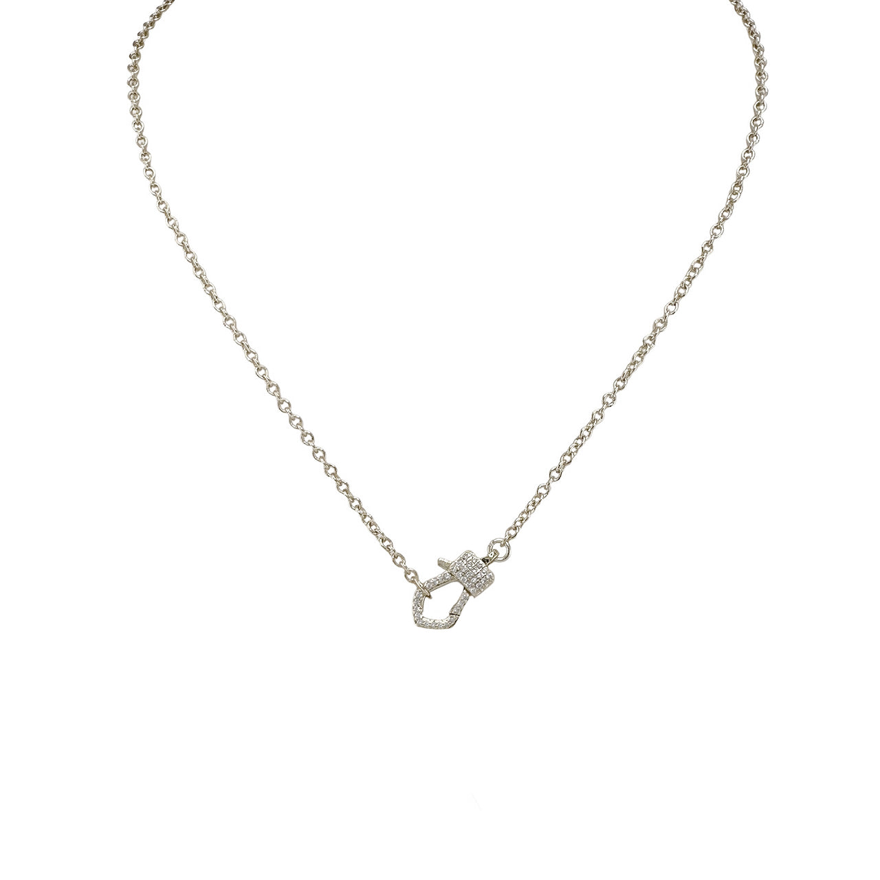rachael mini pave clasp necklace silver carabiner clasp layering necklace