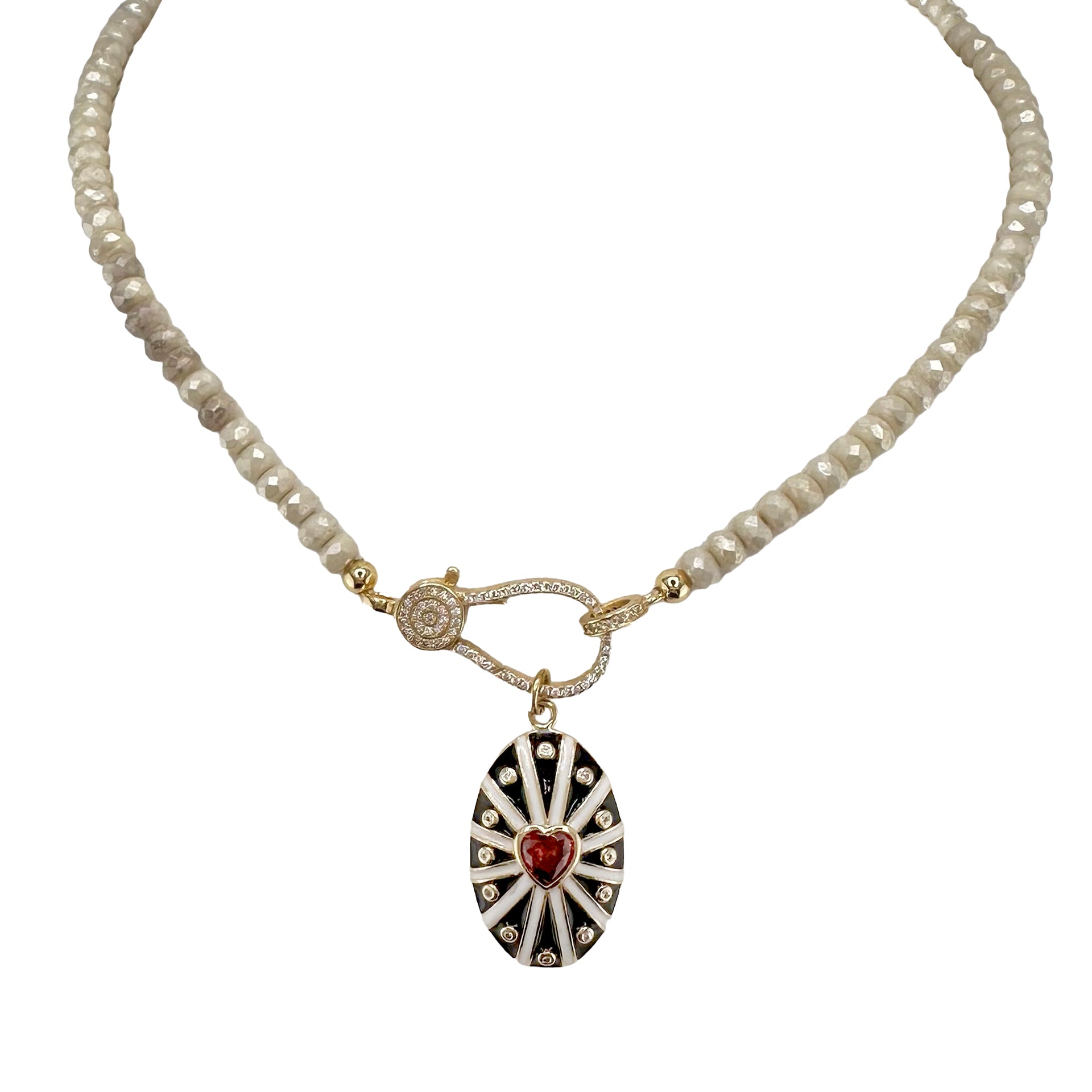 black enamel heart charm with center stone for love lisa clasp necklace