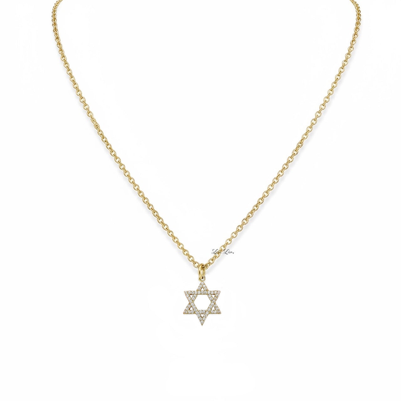 Rayna star of david necklace gold pave pendant on link chain Love Lisa
