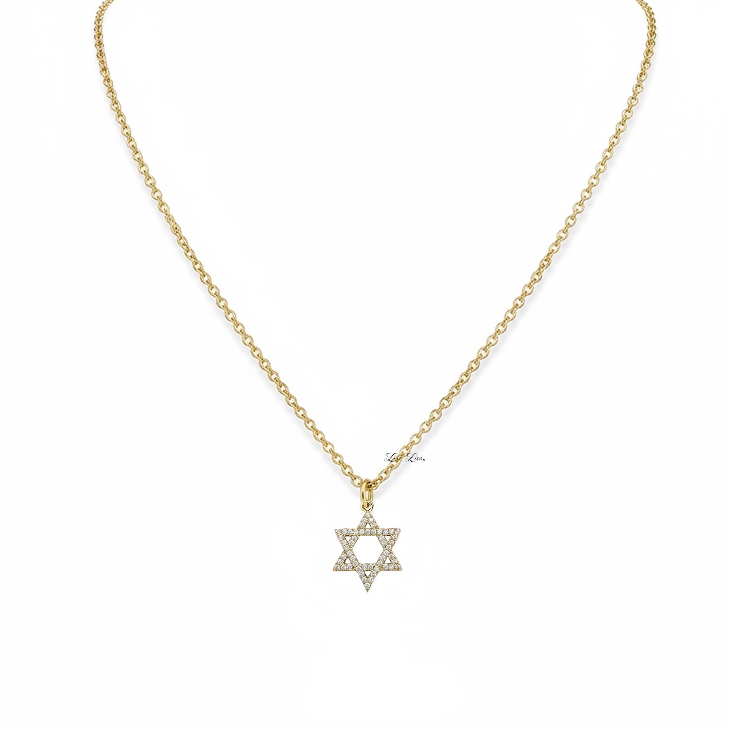 Rayna star of david necklace gold pave pendant on link chain Love Lisa