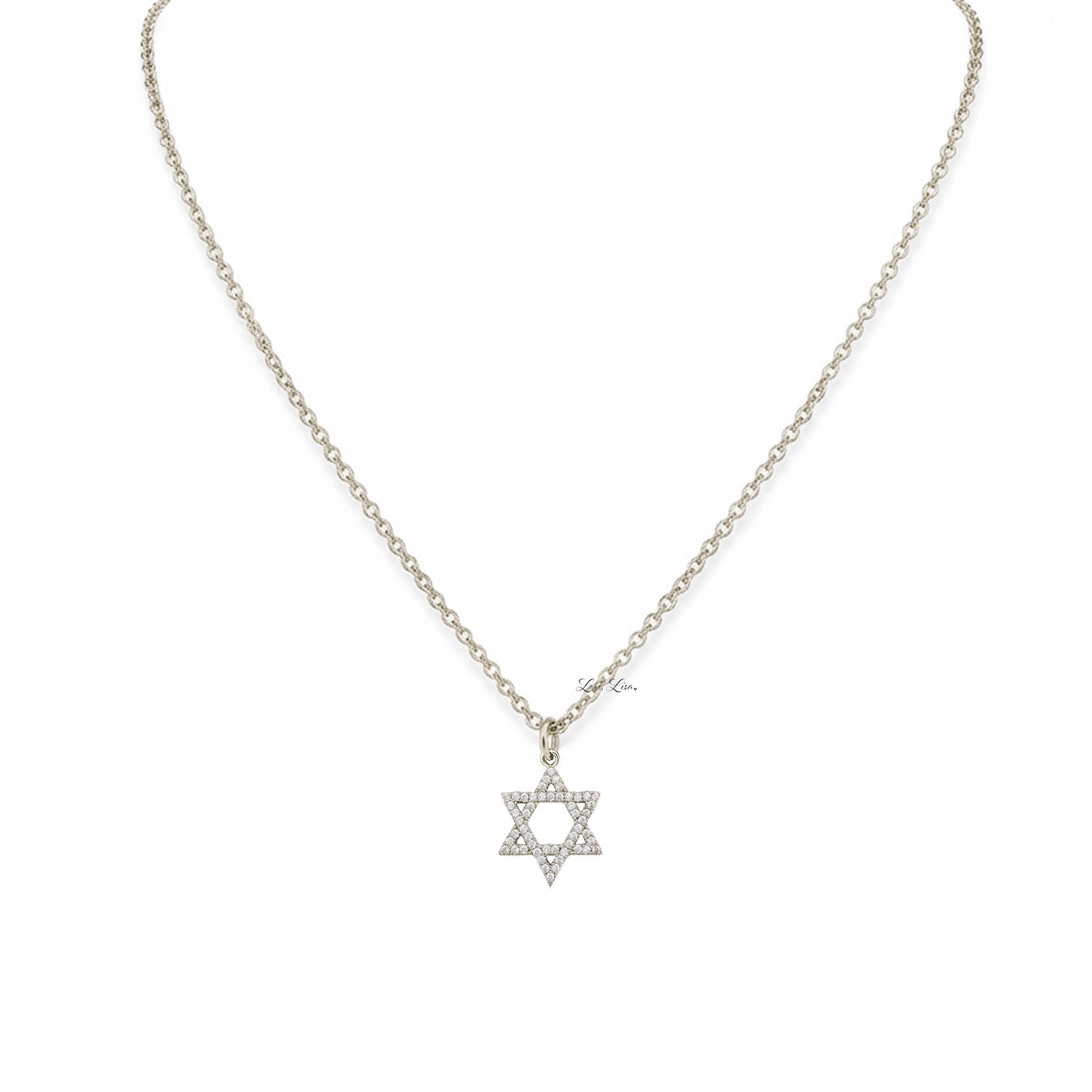 Rayna star of david necklace silver pave star pendant on chain