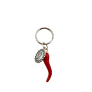love lisa red italian horn and st christopher medal keychain