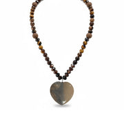 
River jasper grounding heart worry stone necklace on beaded strand