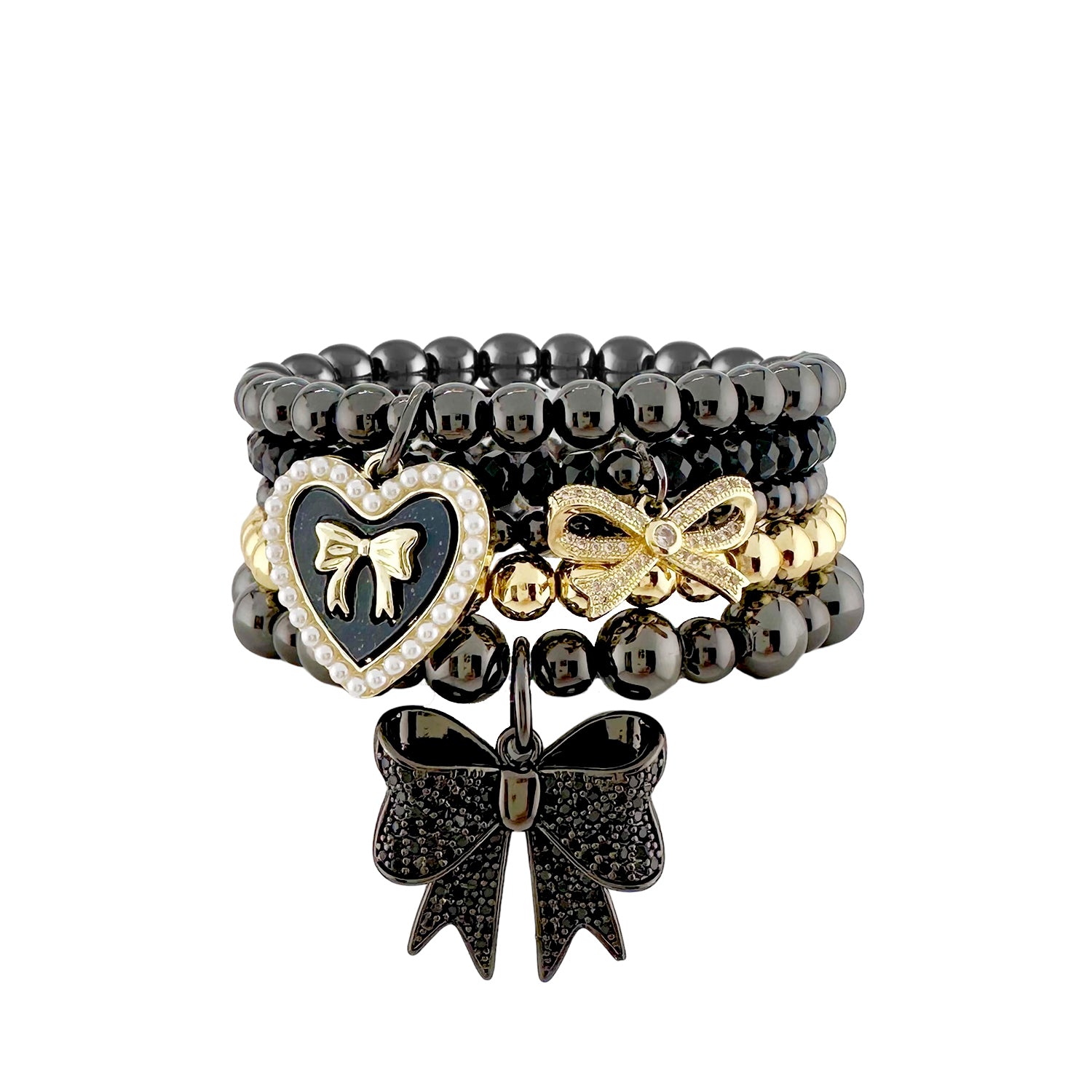 love lisa robin gunmetal bow bracelet stack