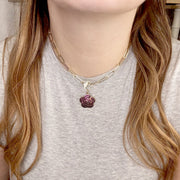 3D rose charm pendant in pink on Love, Lisa clasp necklace