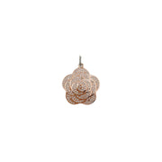 Rose gold pavé rose charm with gold trim and sculpted petals