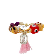 Roxie Bandana Charm Bracelet in Tiger Lily print with large crystal charm and pink tassel
