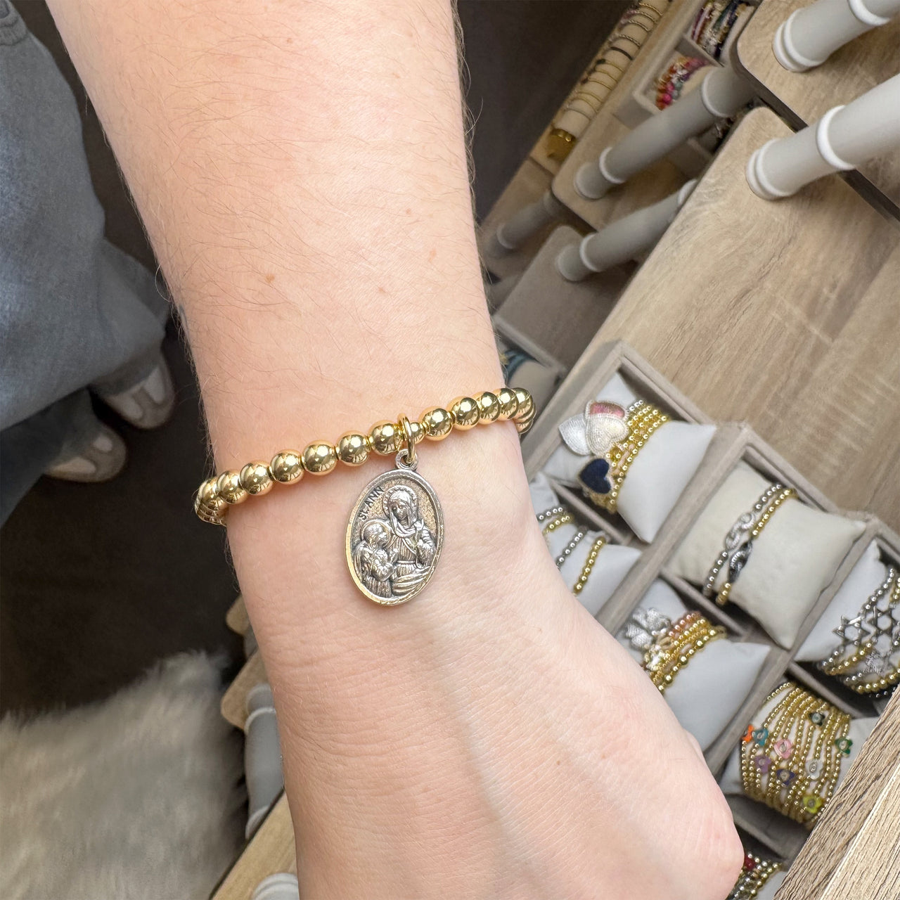 saint anne prayer bracelet worn on wrist gold version love lisa