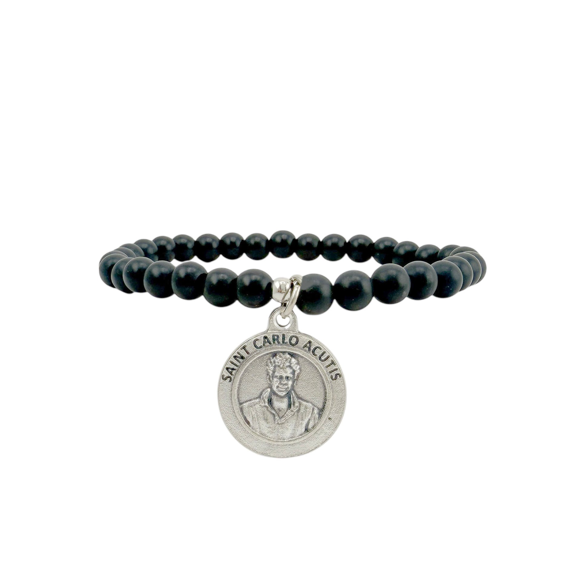 saint carlo acutis faith bracelet black onyx stretch catholic jewelry love lisa