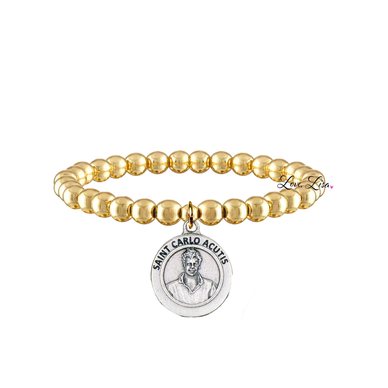 saint carlo acutis faith bracelet gold stretch catholic jewelry love lisa