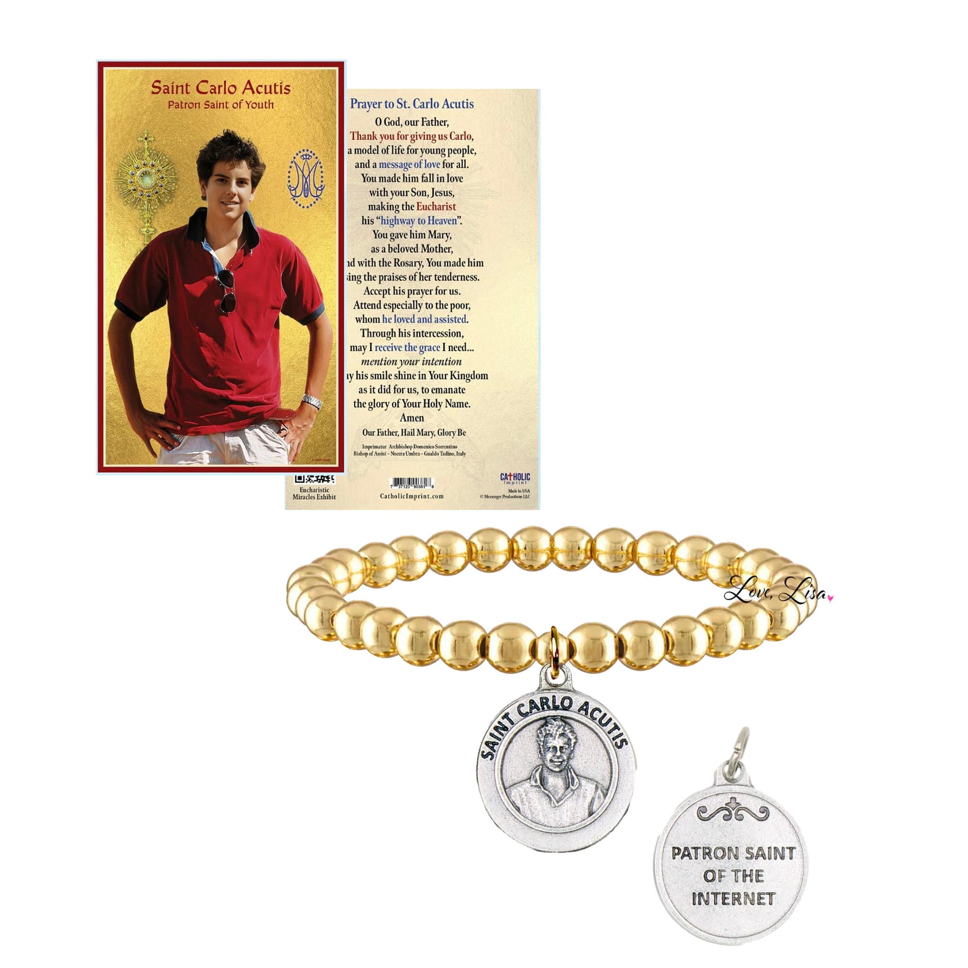 saint carlo acutis prayer card included with faith bracelet love lisa