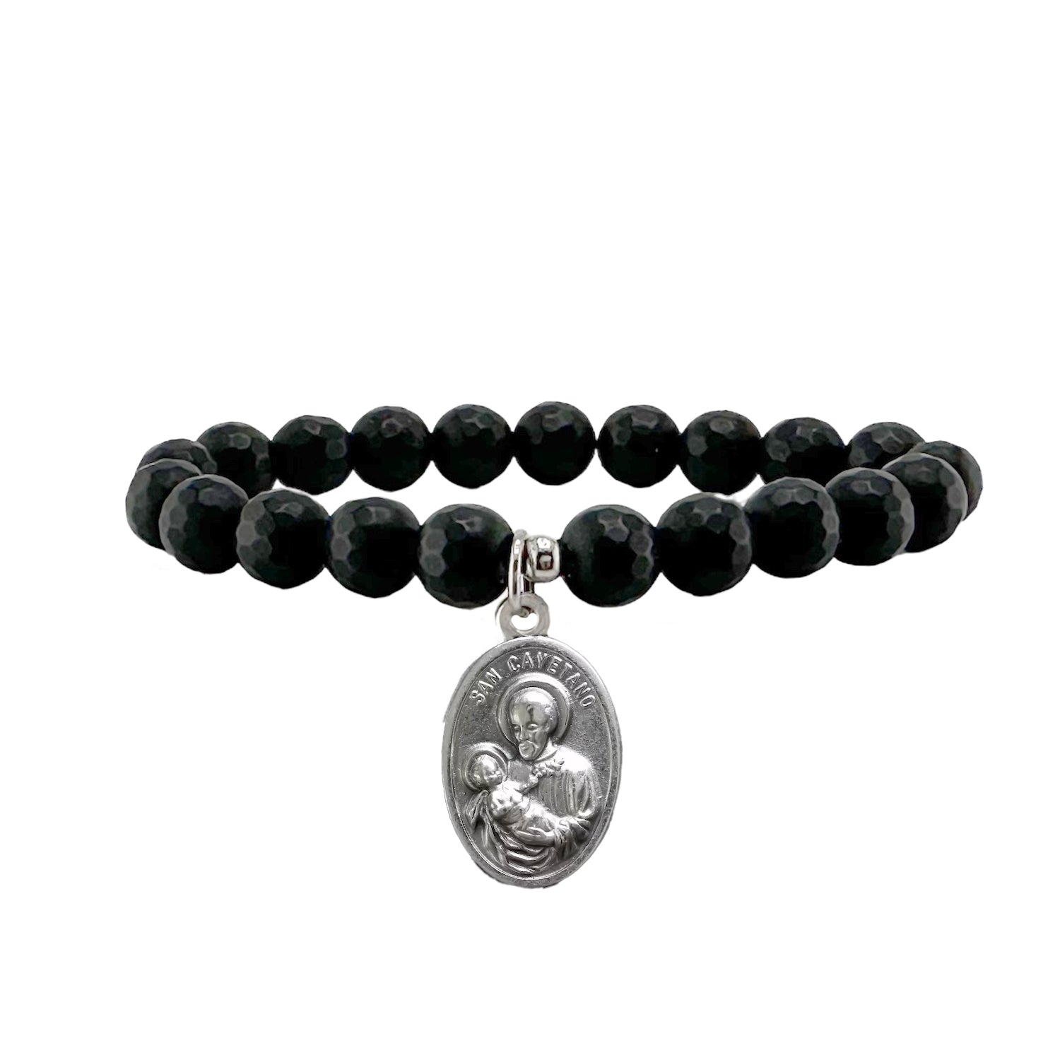 saint cayetano bracelet black beaded stretch bracelet with saint cajetan medal protection and good fortune jewelry