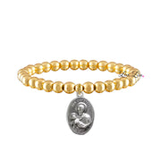 Love Lisa saint cayetano bracelet gold beaded stretch bracelet with saint cajetan medal for good luck and protection, job seekers, unemployed, gamers, gamblers