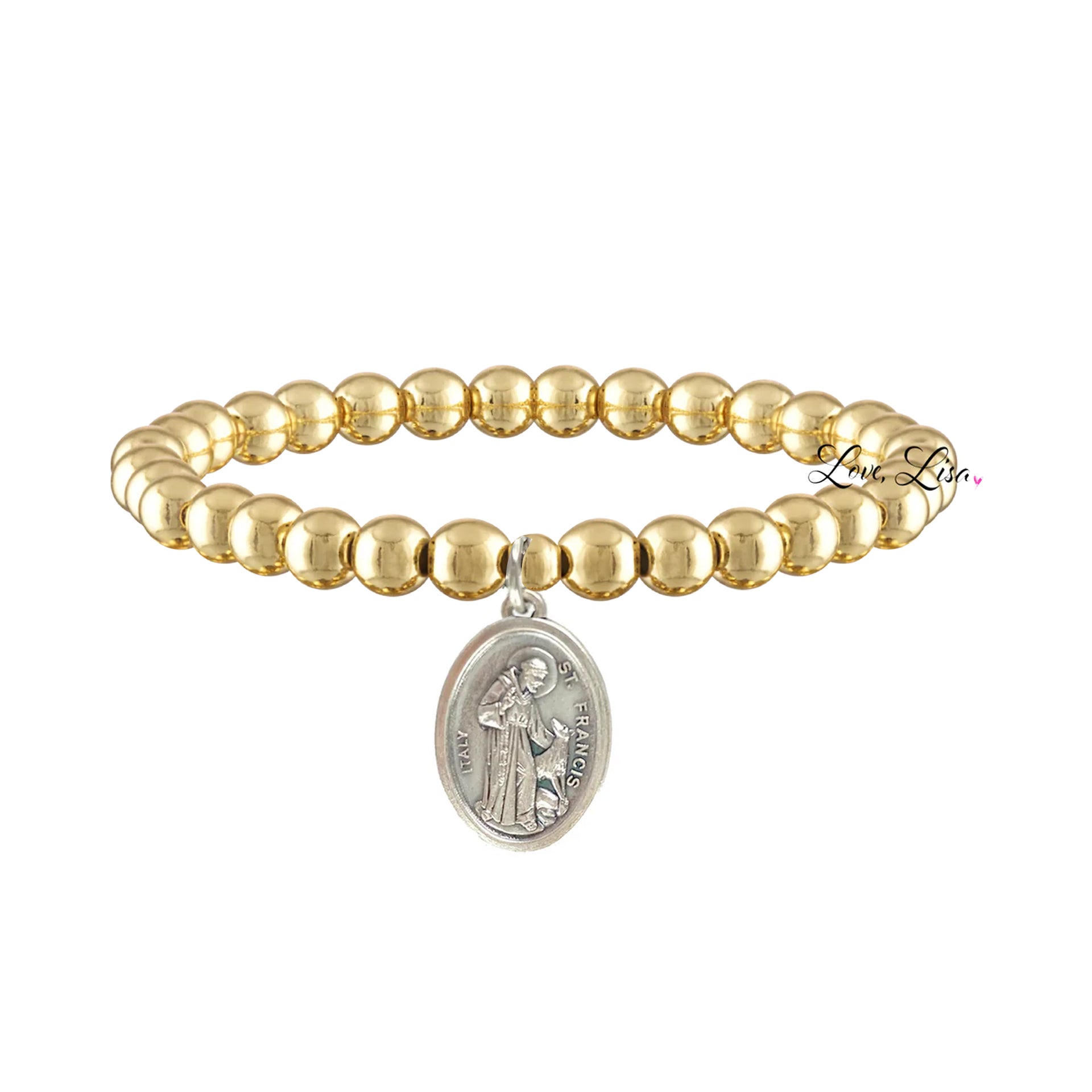 saint francis pet prayer bracelet gold 6mm beaded stretch bracelet with saint francis medal for pet protection and comfort
