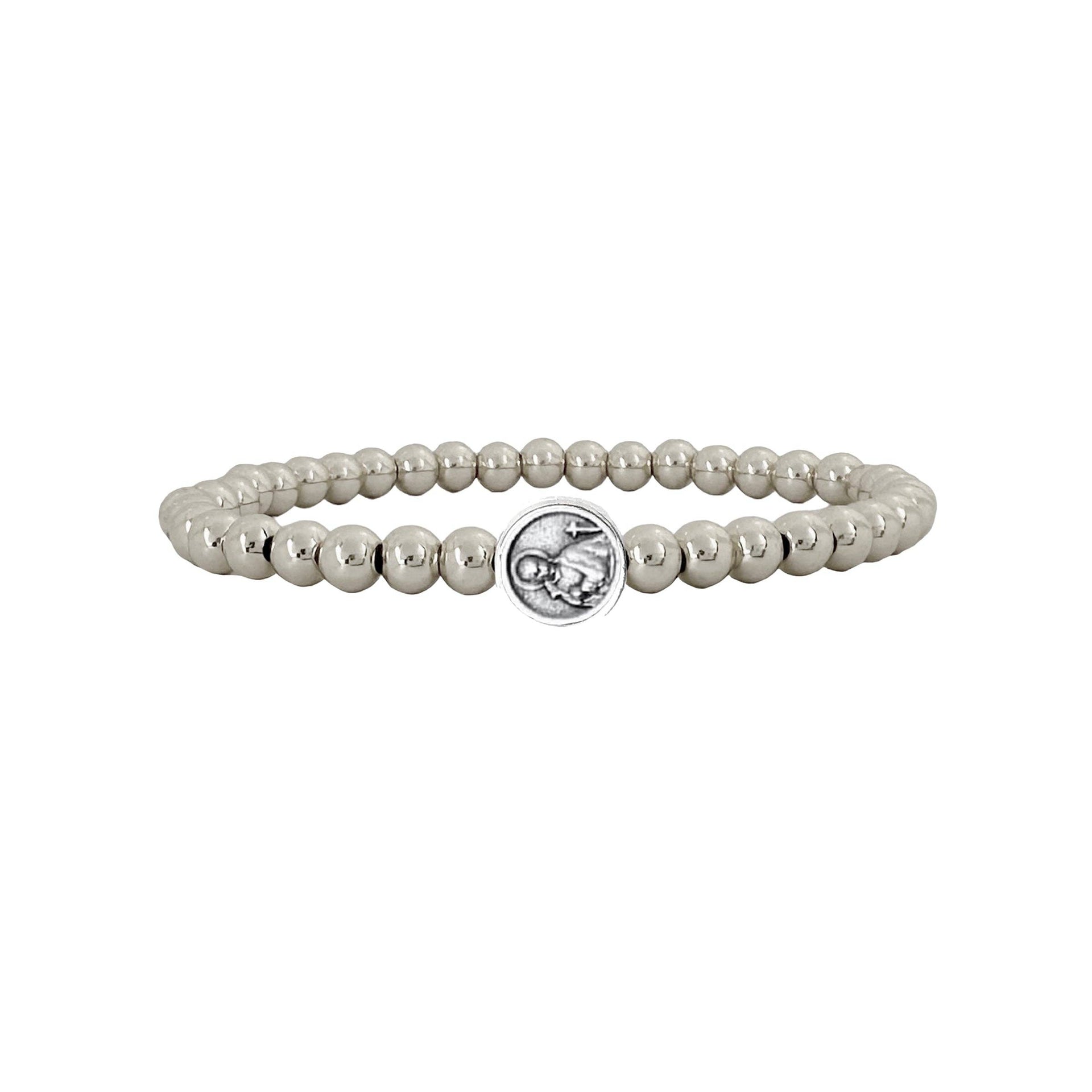 Silver Saint Gerard beaded bracelet featuring religious medallion charm