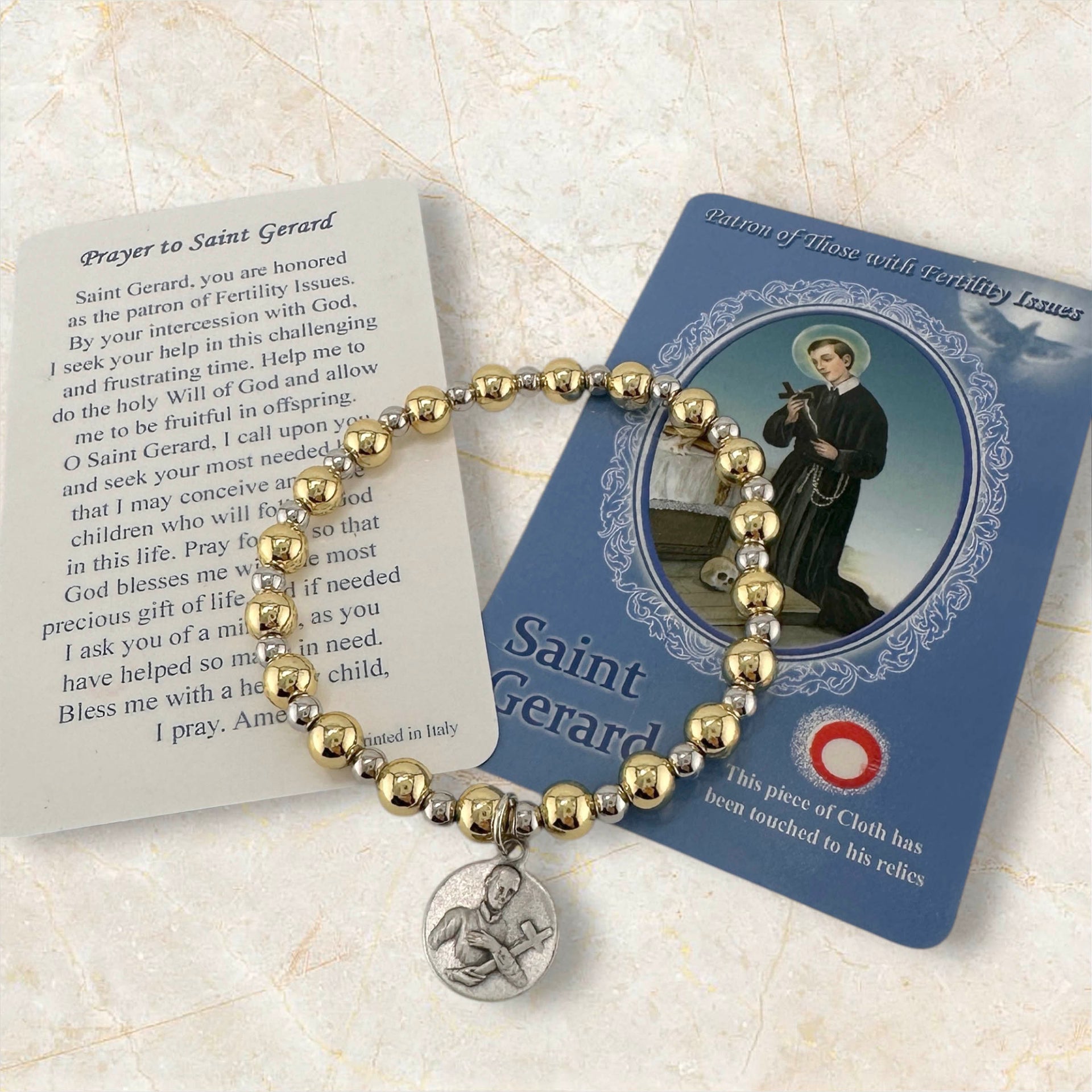 saint gerard fertility bracelet with prayer card beaded bracelet for pregnancy support faith and comfort
