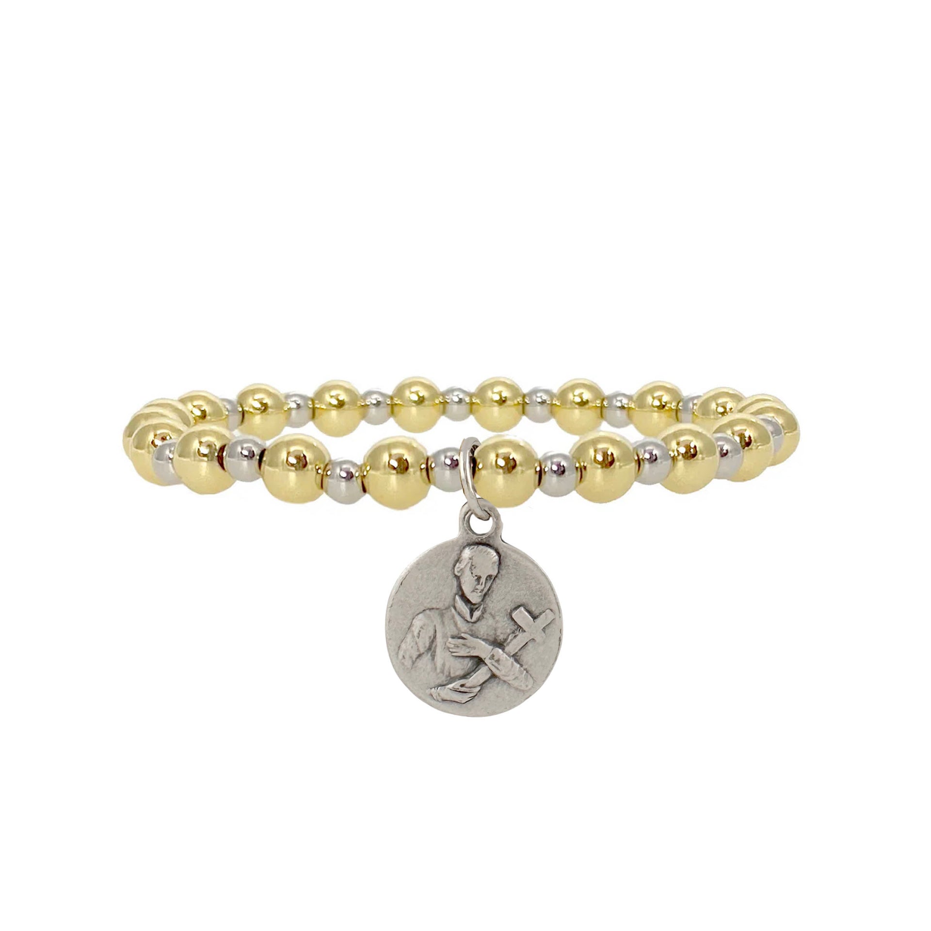 Love Lisa saint gerard fertility bracelet gold silver 6mm beaded stretch bracelet with saint gerard medal for motherhood and safe delivery