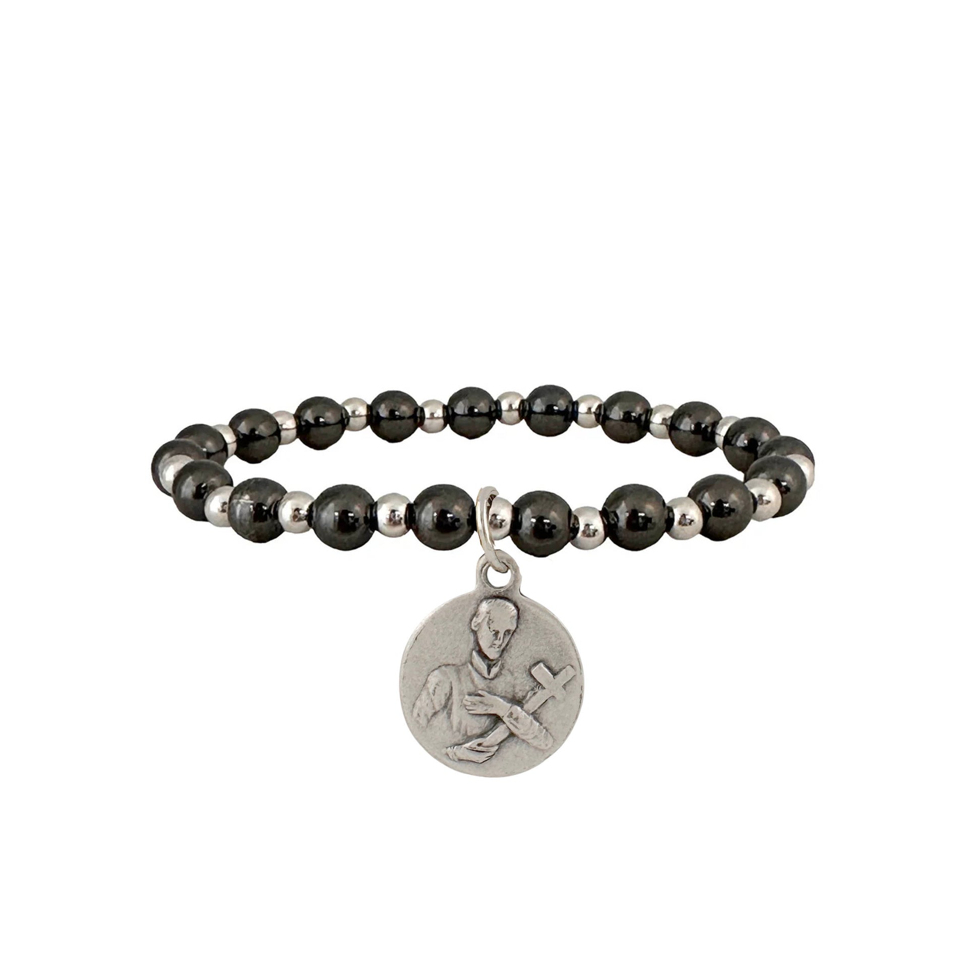 saint gerard fertility bracelet gunmetal silver 6mm beaded bracelet with saint gerard medal for faith fertility and safe delivery