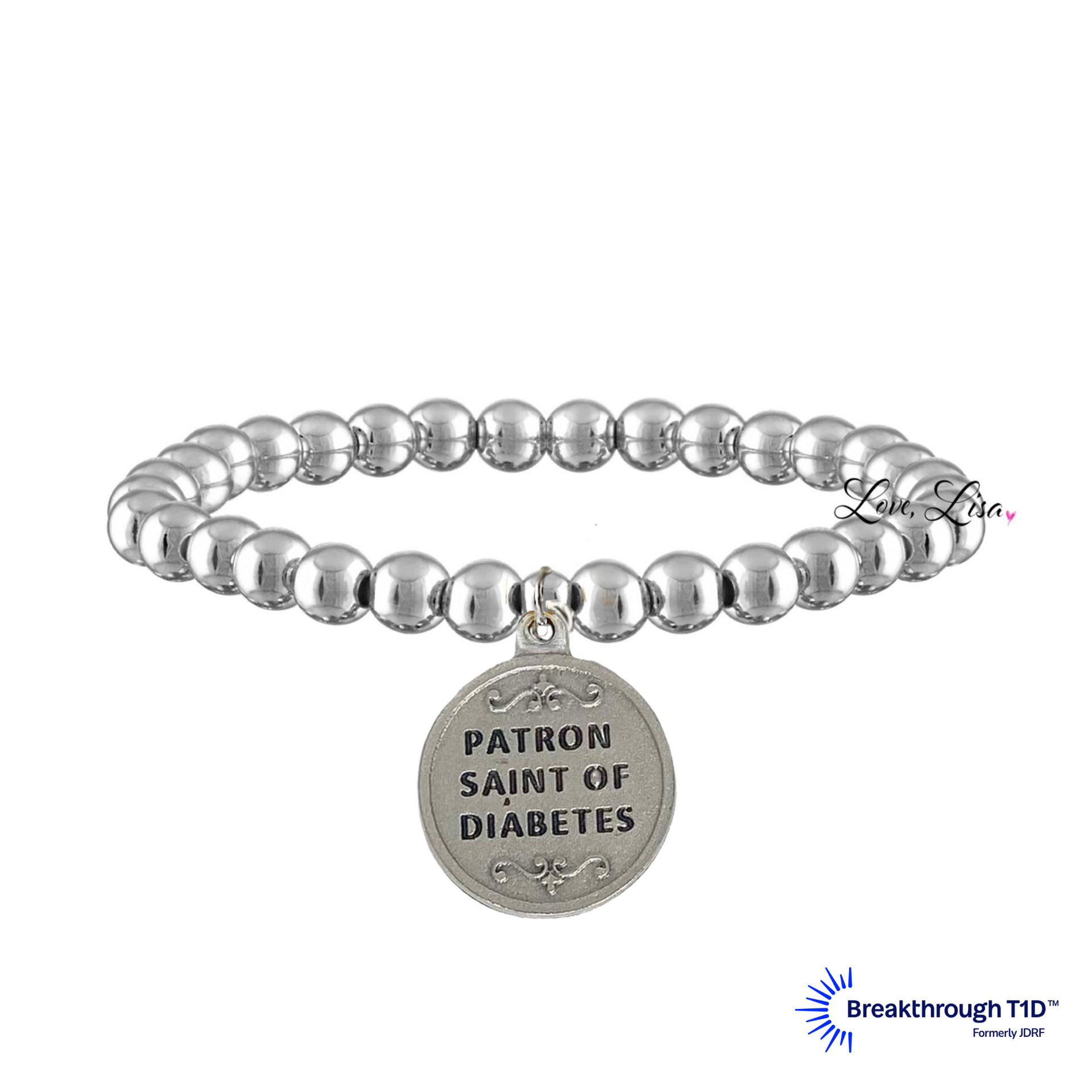 saint josemaria diabetes bracelet silver 6mm beaded stretch bracelet with medal religious jewelry for healing strength and faith