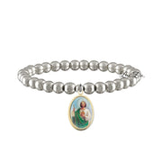 saint jude beaded bracelet silver 6mm stretch bracelet with medal religious jewelry for comfort hope and renewal