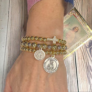 saint jude gold beaded bracelet with medal religious jewelry for difficult situations hope and renewal