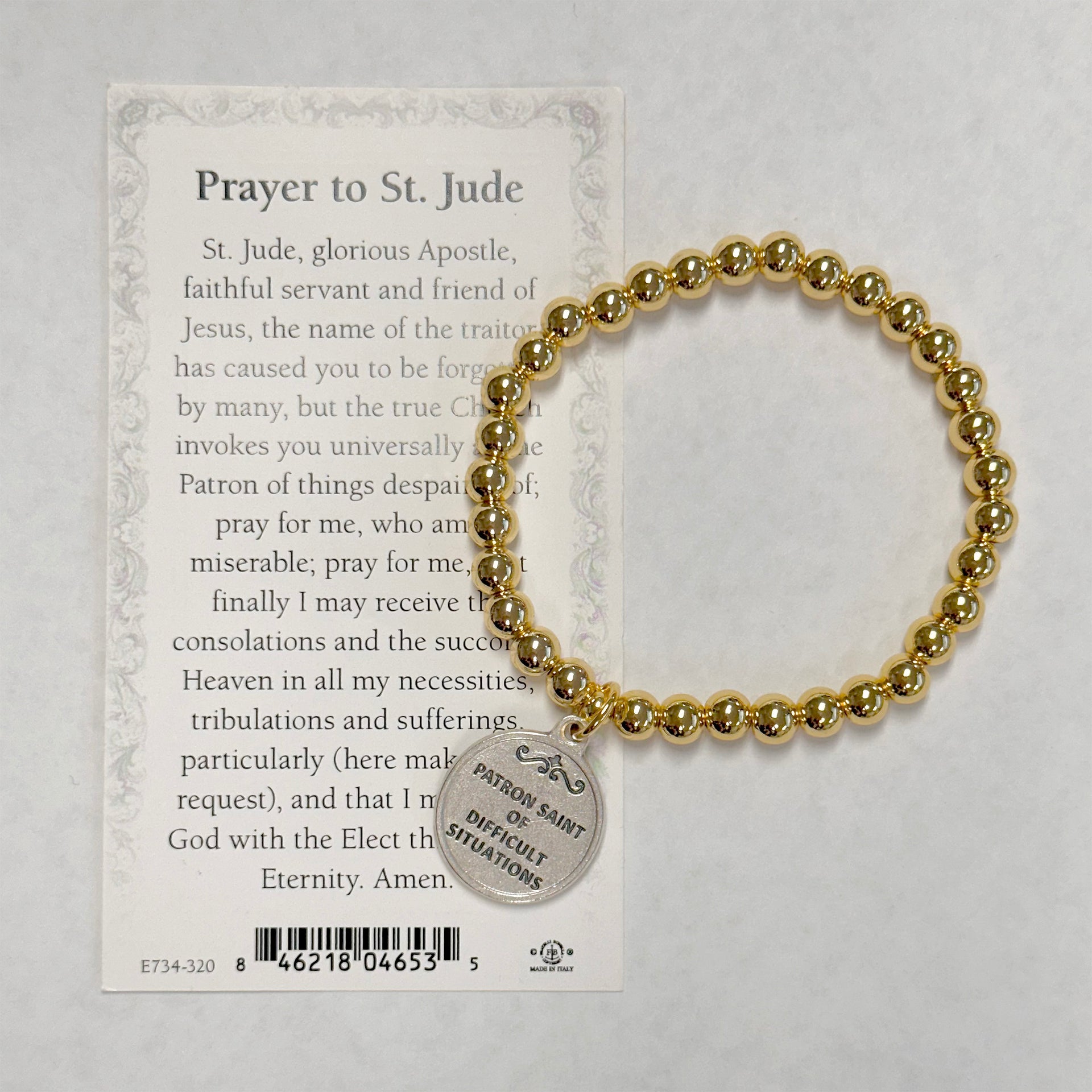 saint jude bracelet with printed prayer card beaded stretch bracelet for hope strength and spiritual comfort
