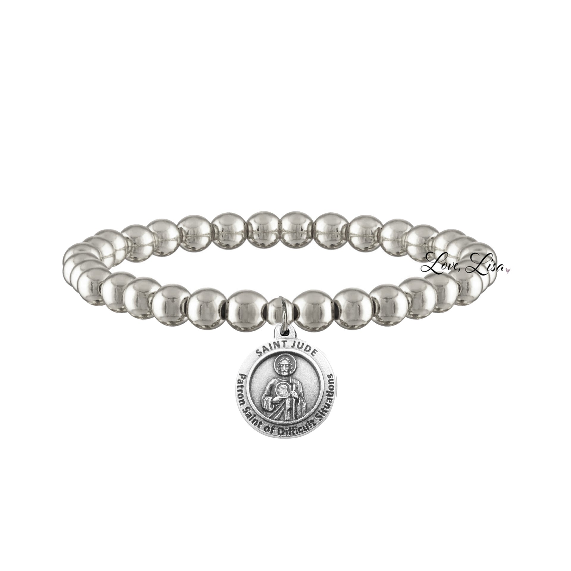 saint jude difficult situations bracelet silver 6mm beaded stretch bracelet with medal religious jewelry for hope and guidance