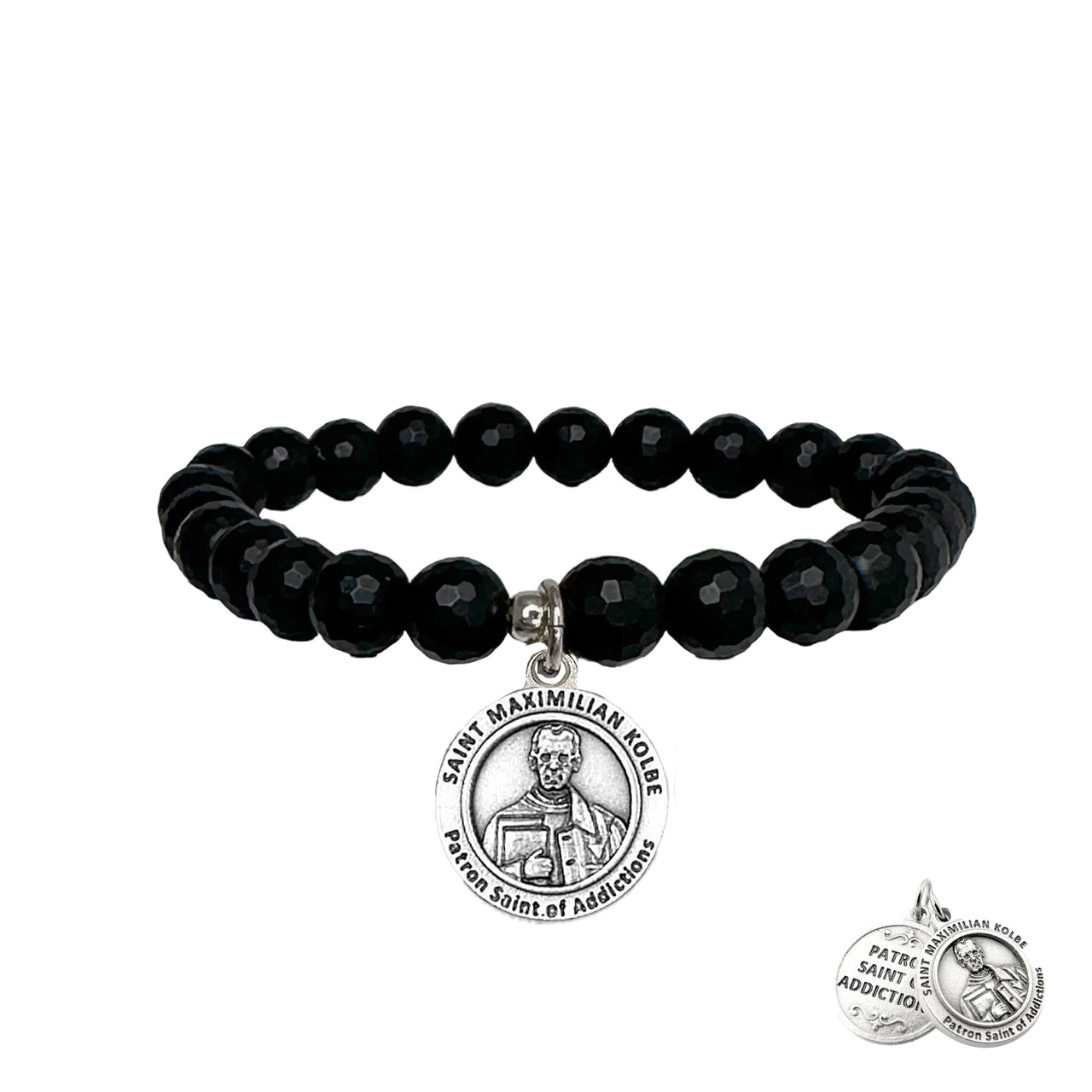 love lisa saint maximilian kolbe addiction recovery bracelet with 6mm black beads and saint medal