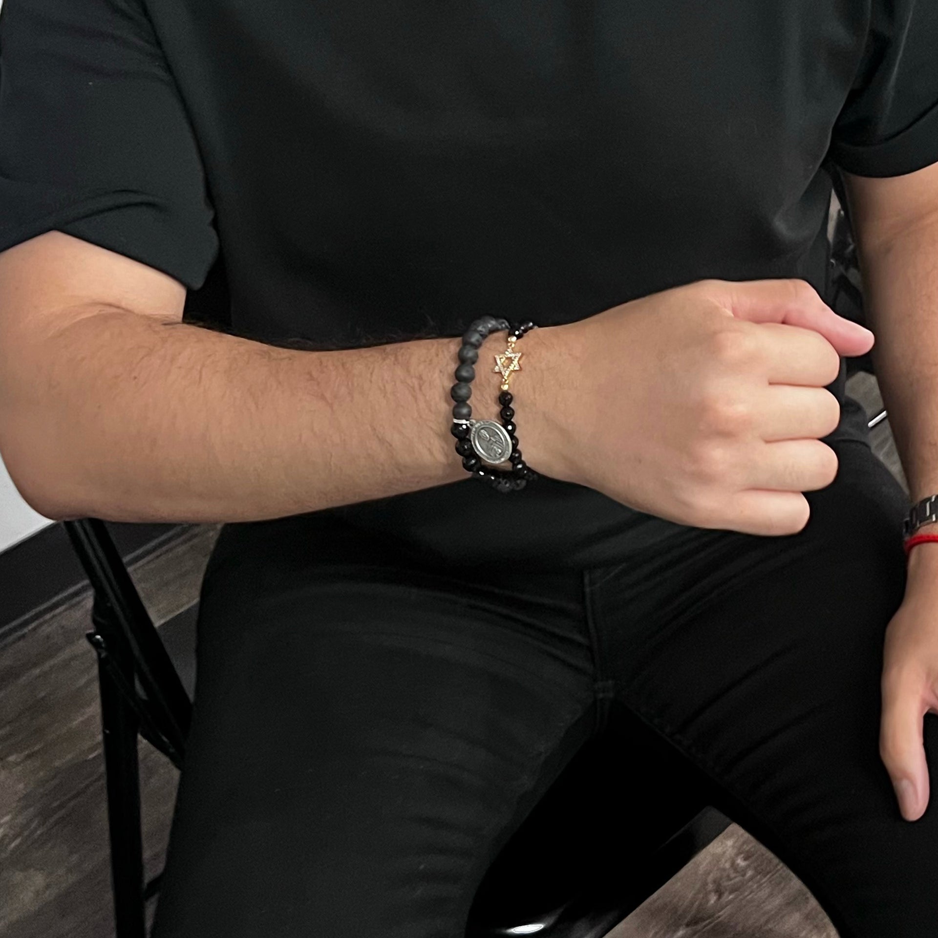 love lisa saint maximilian kolbe bracelet on wrist with 6mm beads and saint medal for addiction recovery