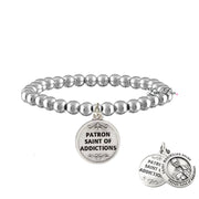 saint maximilian kolbe addiction recovery bracelet silver beads and saint medal