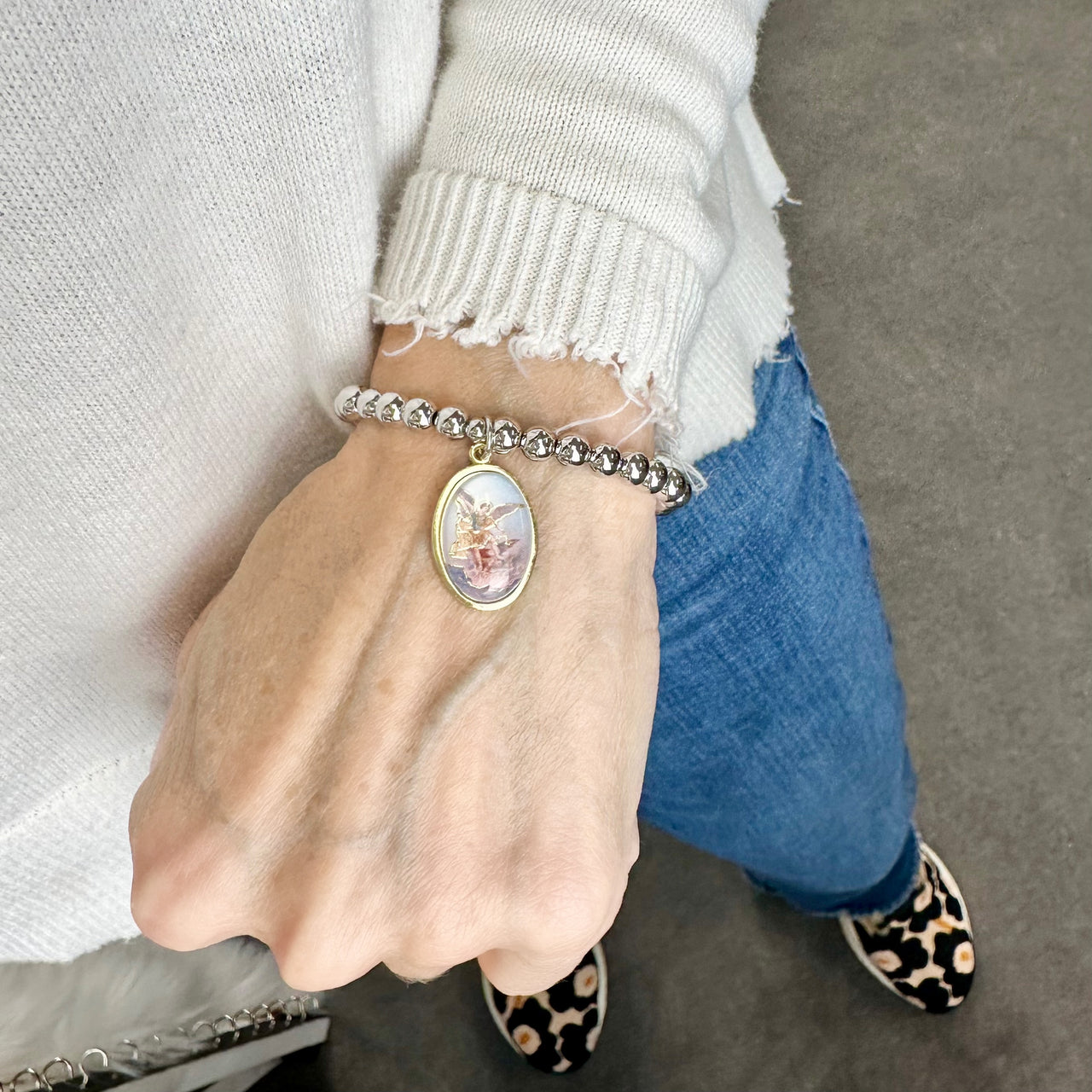 Love Lisa saint michael bracelet worn on wrist colorful beaded style