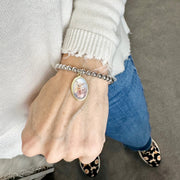 Love Lisa saint michael bracelet worn on wrist colorful beaded style