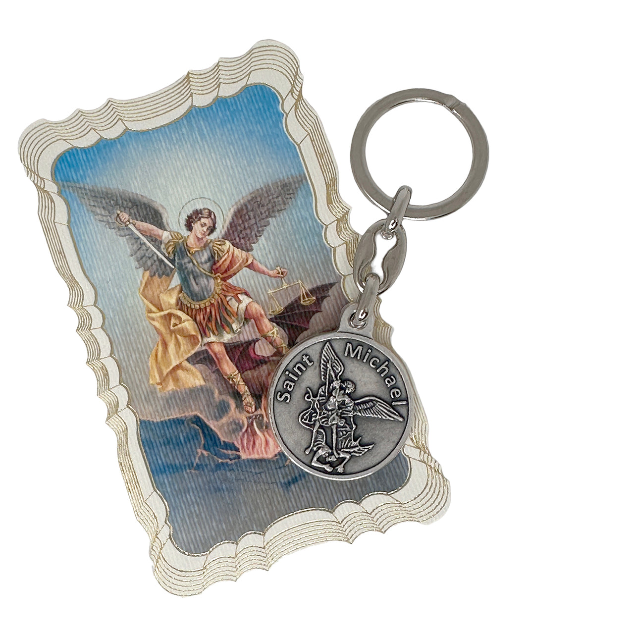 love lisa saint michael prayer keychain with medal and prayer card for protection