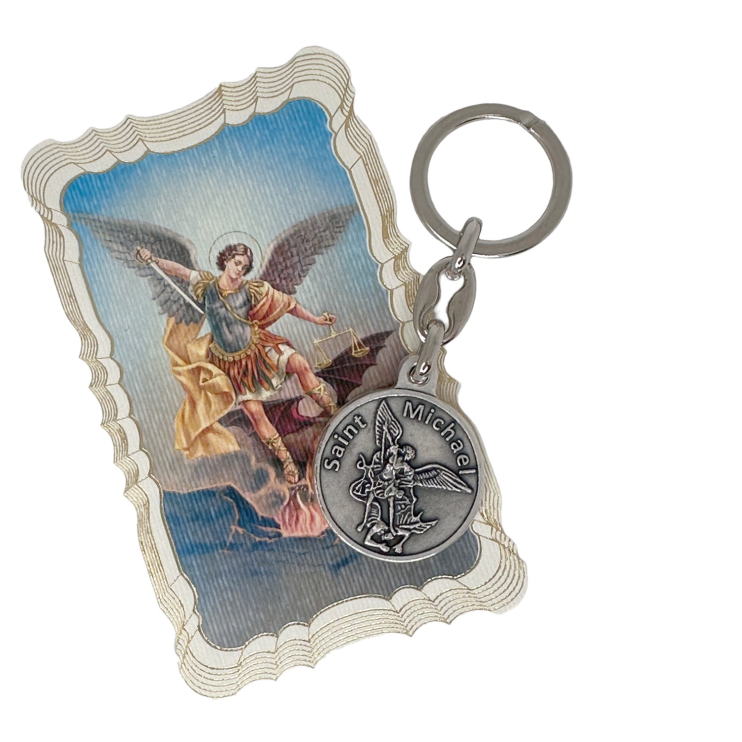 love lisa saint michael prayer keychain with medal and prayer card for protection