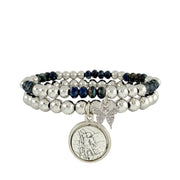 saint michael protection bracelet set silver beads navy gemstones spiritual jewelry