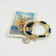 saint michael protection bracelet set stacked gold beads navy gemstones faith gift