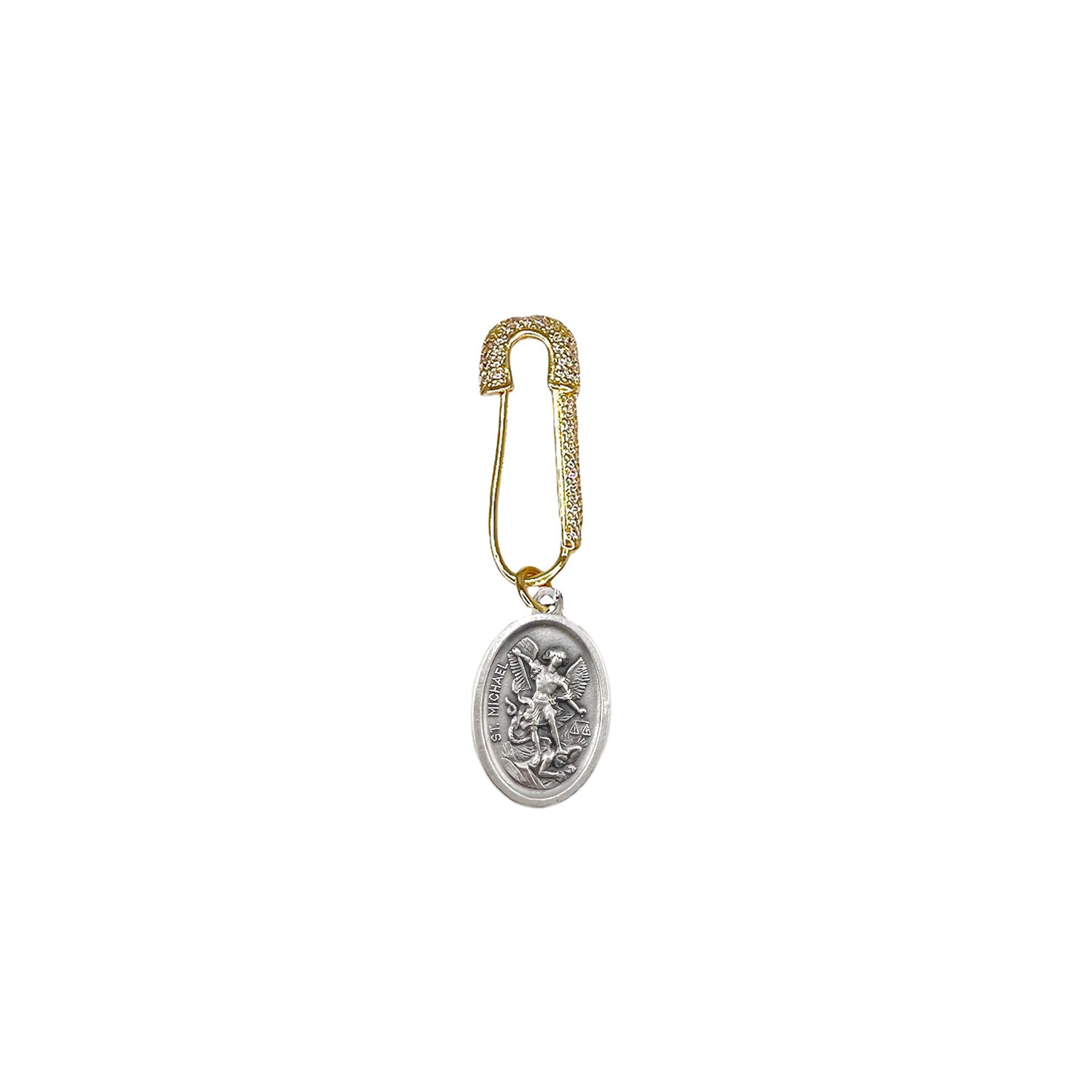 Saint Michael safety pin gold medallion faith based protection pin