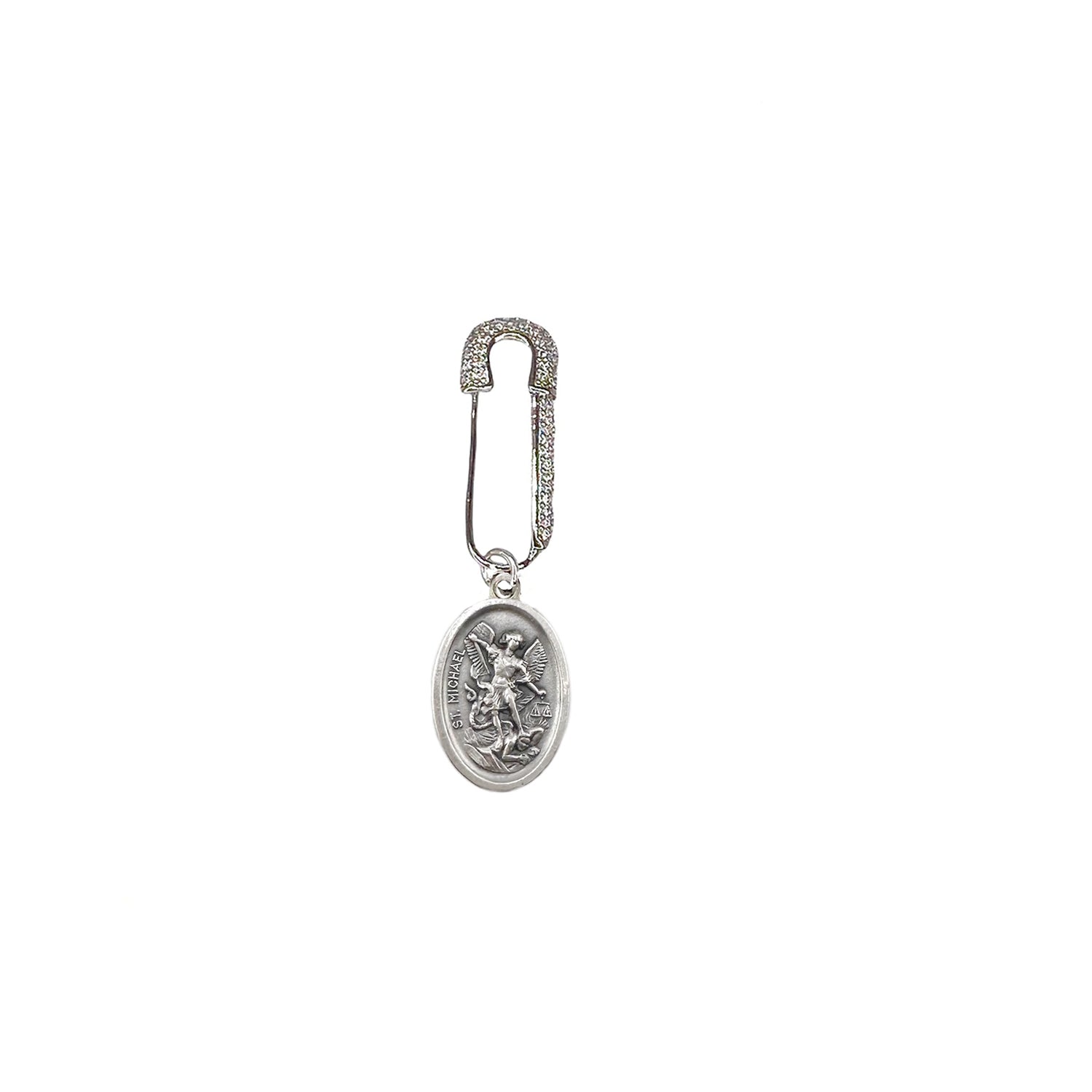 Saint Michael special safety pin silver with crystal accented medallion for protection gift Love Lisa