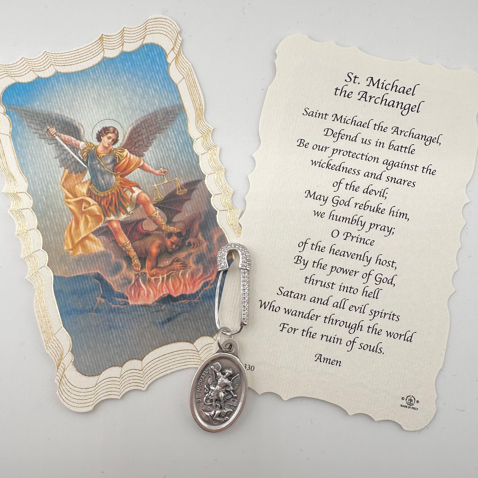 Saint Michael special safety pin with prayer card meaningful religious protection gift Love Lisa