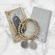 saint peregrine cancer bracelet set gold and silver with prayer card