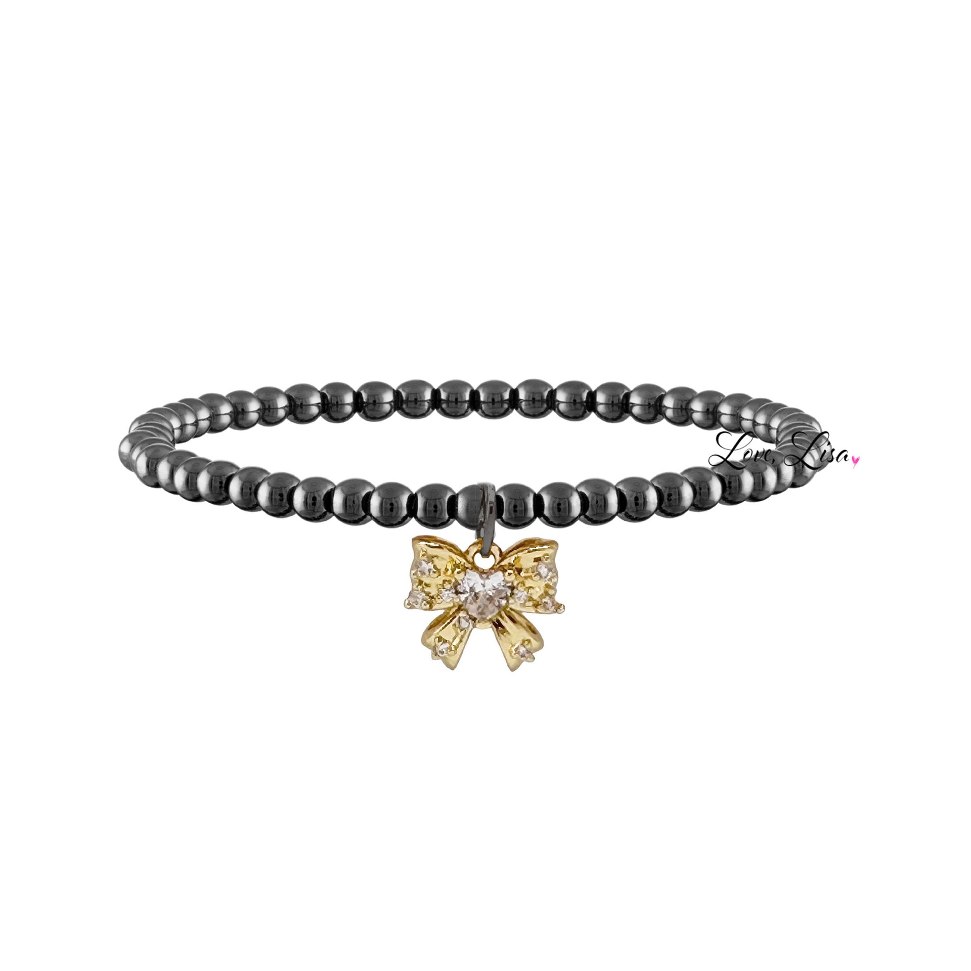 gunmetal Samantha Bow Bracelet beaded bracelet bow charm for women