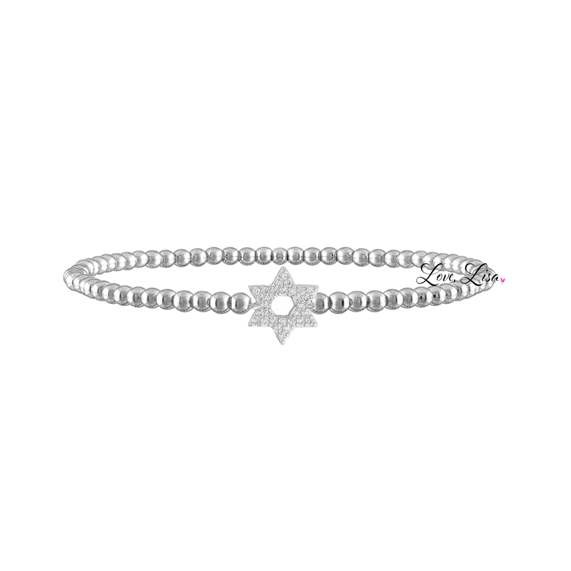 Silver bracelet with star design on a white background