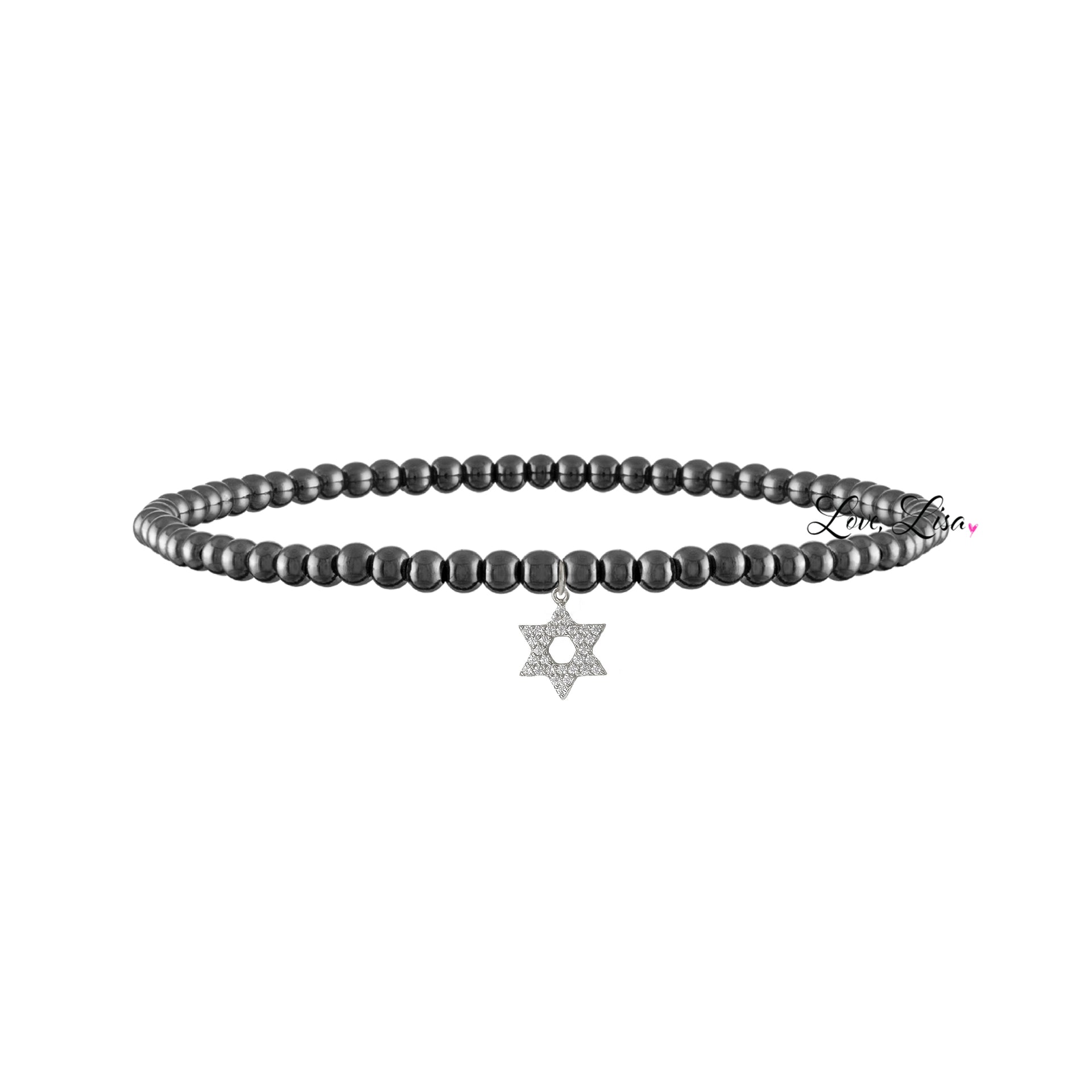 Sami Luxe Religious Bracelet in Gunmetal with silver cutout Star of David charm 