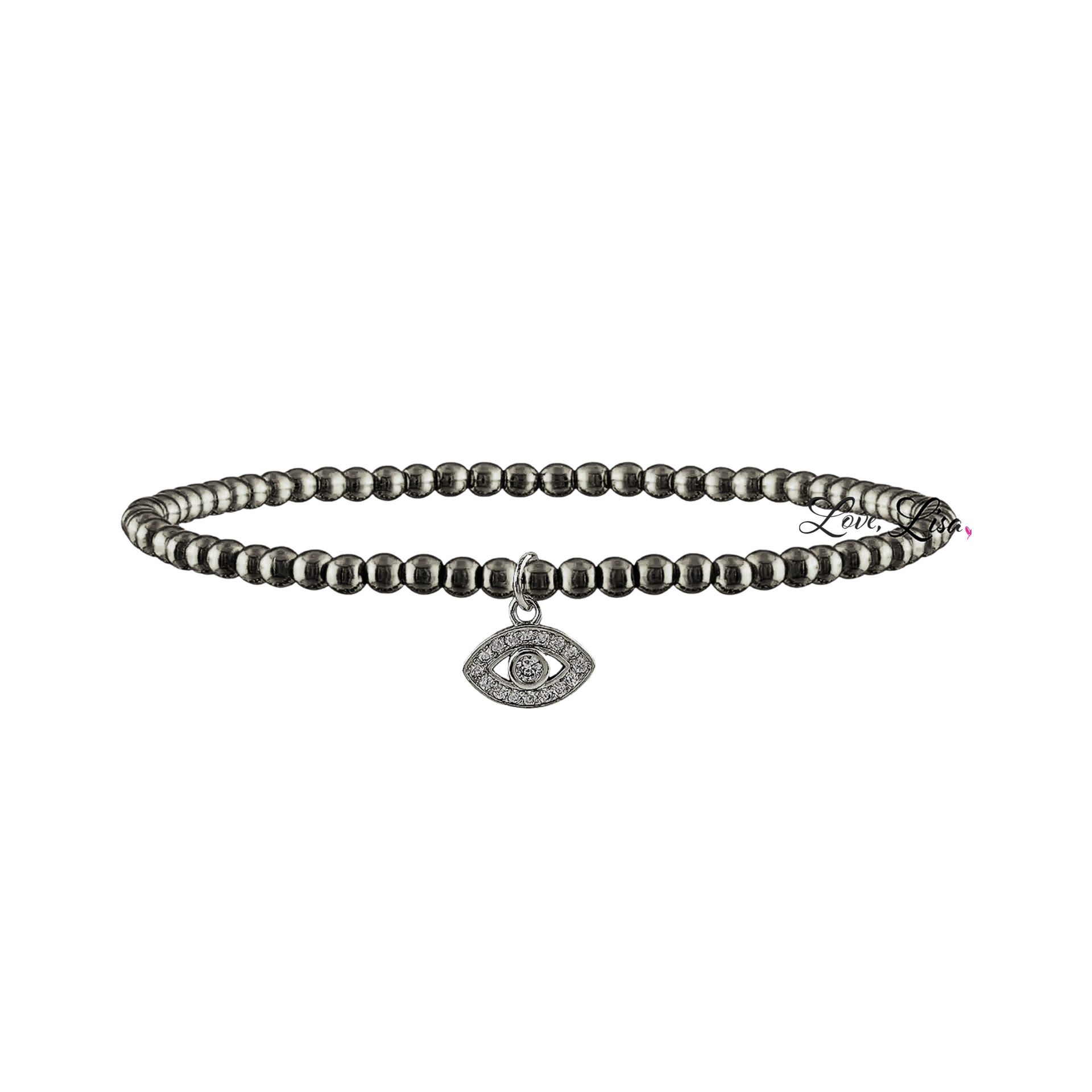 ami Luxe Religious Bracelet with evil eye charm in gunemtal